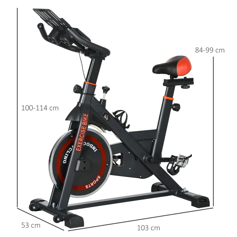 HOMCOM Bicicleta Estática com Resistência Ajustável Volante de Inércia de 8 kg Ecrã LCD Guiador e Assento Ajustável 103x53x100-114 cm Preto e Vermelho