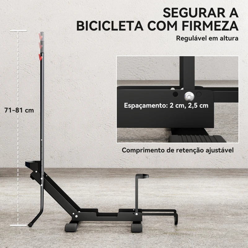 SPORTNOW Suporte de Chão para Bicicletas Vertical e Horizontal com Altura Ajustável para Rodas de 20"-29" e 700c 75x41x71-81 cm Preto