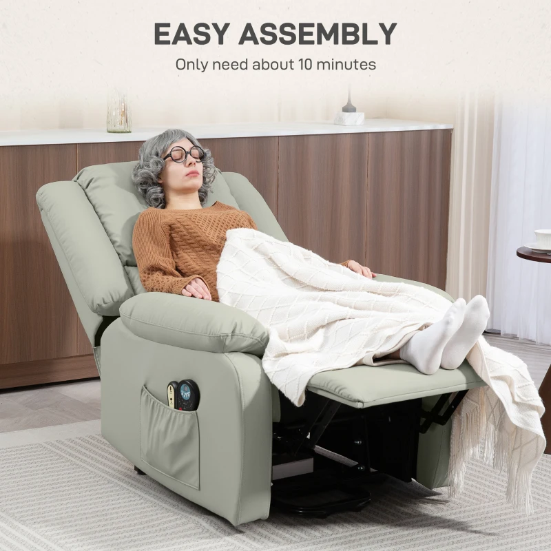 HOMCOM Poltrona Relax Levanta Pessoas com 8 Pontos de Massagem Reclinável com Função de Aquecimento 89x93x105 cm Cinzento Claro