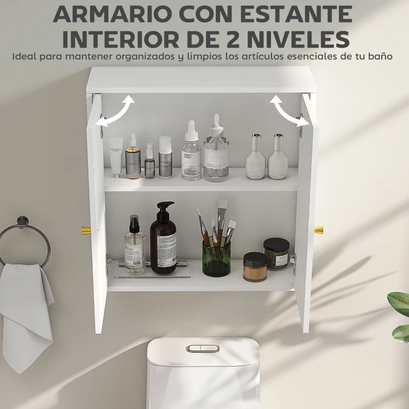 HOMCOM Mueble de Baño Colgar con Estantes 2 Puertas con Diseño de Arco Tiradores Dorados 60x20x60 cm Blanco