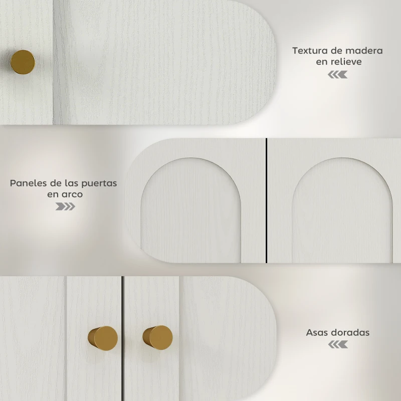 HOMCOM Mueble de Baño Colgar con Estantes 2 Puertas con Diseño de Arco Tiradores Dorados 60x20x60 cm Blanco