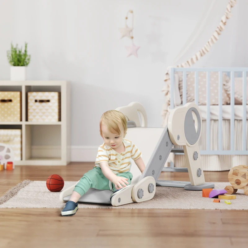 AIYAPLAY Foldable Kids Slide, Freestanding Baby Slide, for Ages 1.5-3 Years, Grey & Beige