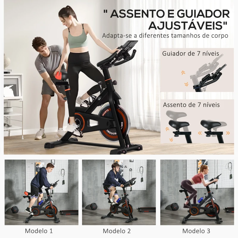 HOMCOM Bicicleta Estática com Resistência Ajustável Volante de Inércia de 8 kg Ecrã LCD Guiador e Assento Ajustável 103x53x100-114 cm Preto e Vermelho