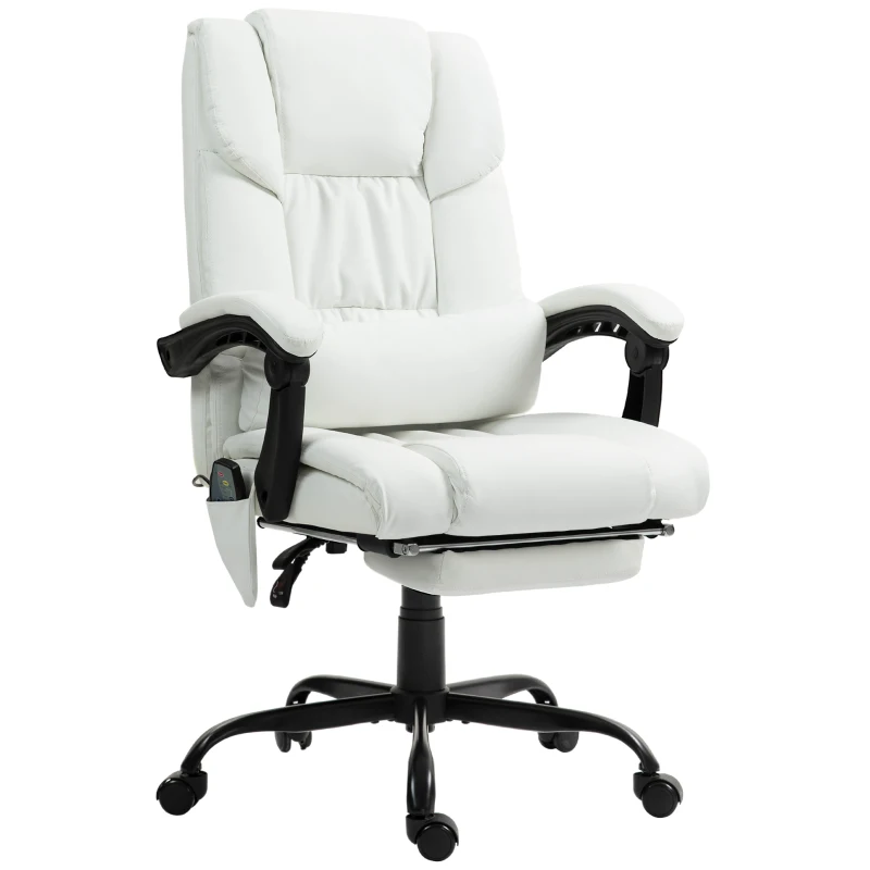 Vinsetto Cadeira de Escritório com Massagem de 6 Pontos Encosto Alto Reclinável Apoio para Pés e Controlo Remoto 66x75x112-122 cm Branco