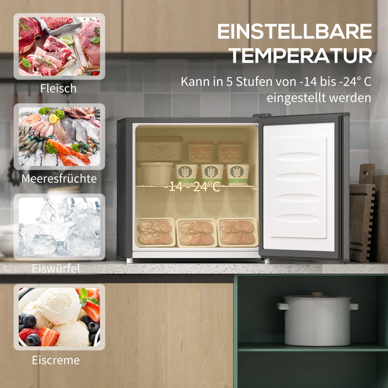 HOMCOM Mini-Vriezer 35 L, Electrische Vriesbox, Vrijstaand 161W, Mini Diepvrieskist 47 x 44,2 x 48,8 cm, Grijs(m-4)