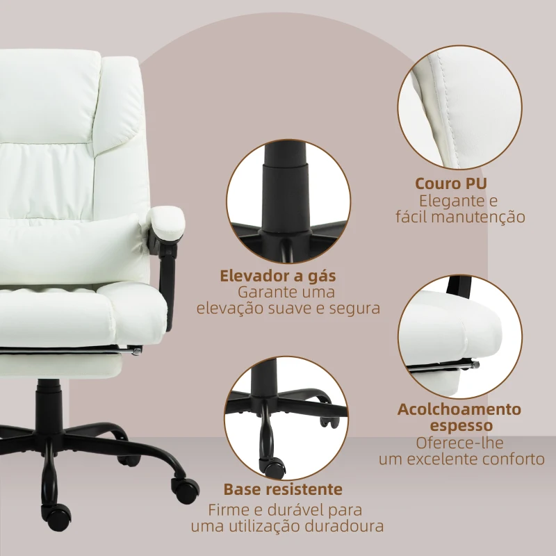 Vinsetto Cadeira de Escritório com Massagem de 6 Pontos Encosto Alto Reclinável Apoio para Pés e Controlo Remoto 66x75x112-122 cm Branco