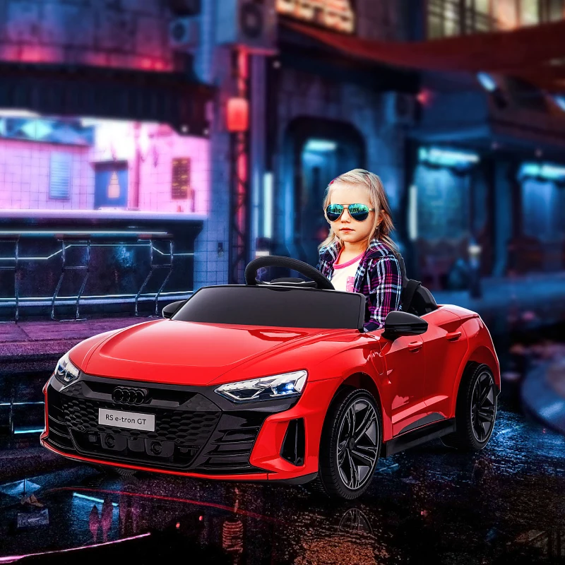 HOMCOM kinderauto, elektrische auto, Audi-gelicentieerd, met veiligheidsgordel, afstandsbediening, licht, rood+zwart, 103 x 58 x 41 cm(m-10)