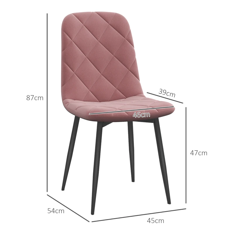 HOMCOM Esszimmerstühle 4er Set Küchenstuhl mit Rückenlehne, Samtoptik, Sessel 45 x 54 x 87 cm Rosa(m-3)