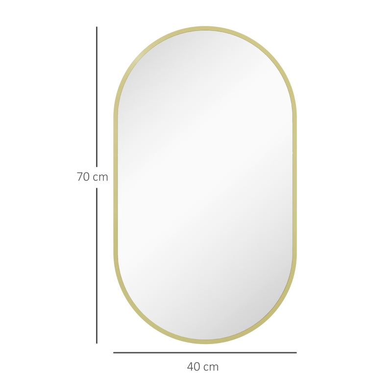 HOMCOM Espelho Casa de Banho Oval 40x3x70 cm Espelho Decorativo de Parede com Estrutura de Liga de Alumínio Horizontal ou Vertical Dourado