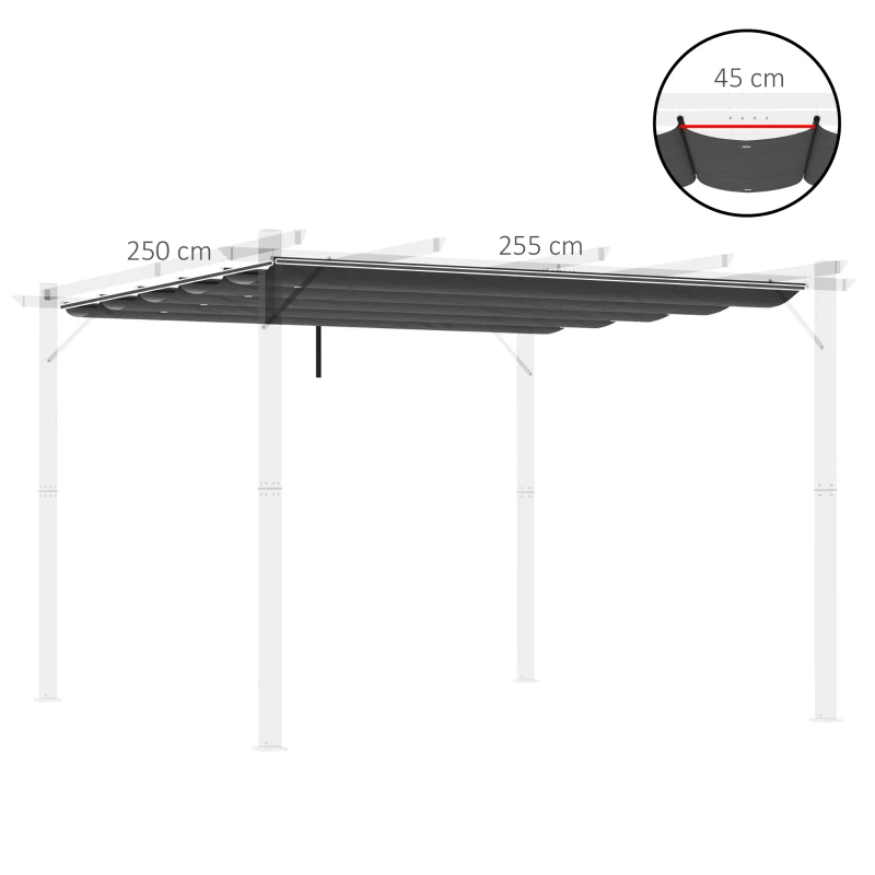 Outsunny Copertina retractabila pentru pergola, Copertina de rezerva din material textil pentru pergola de 3 x 3 (m), gri inchis