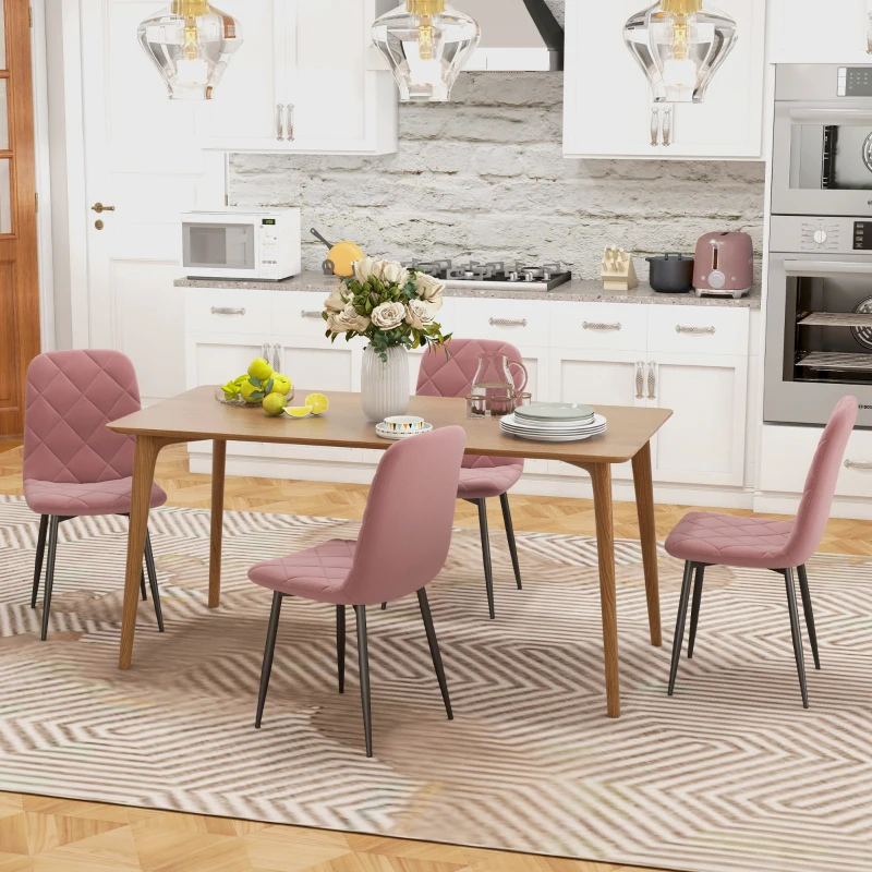 HOMCOM Esszimmerstühle 4er Set Küchenstuhl mit Rückenlehne, Samtoptik, Sessel 45 x 54 x 87 cm Rosa(m-6)
