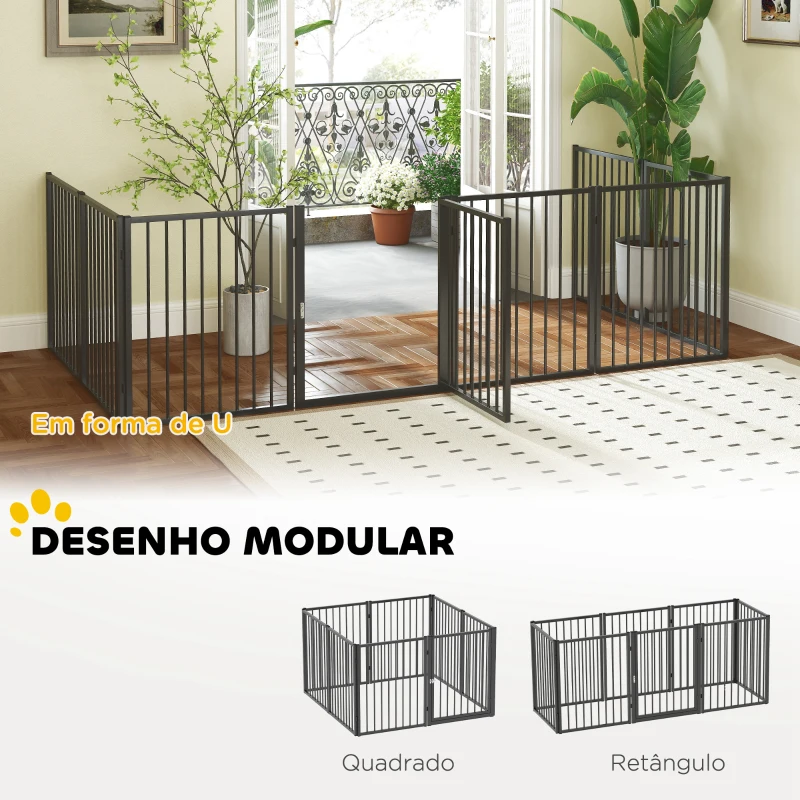 PawHut Parque para Cães com 8 Painéis 60x76 cm Parque para Cães Pequenos e Médios de Aço para Interior e Exterior Preto