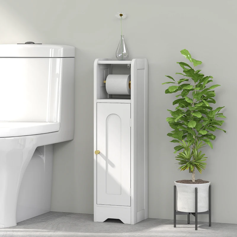HOMCOM Armário de Casa de Banho Estreito Móvel Auxiliar de Casa de Banho 21x20x79 cm com Prateleira Ajustável Suporte para Papel Higiénico Branco
