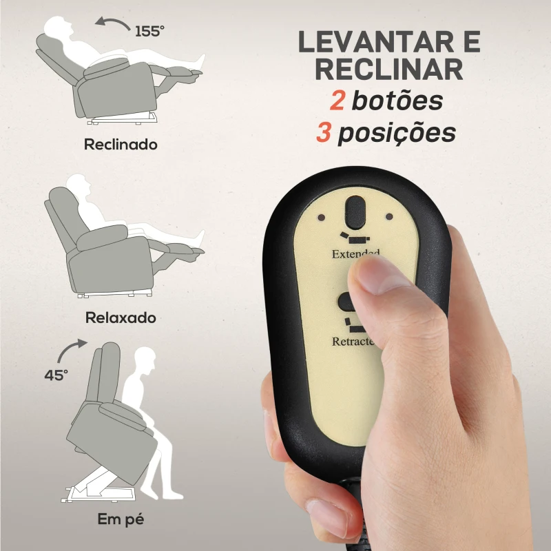 HOMCOM Poltrona Relax Levanta Pessoas com 8 Pontos de Massagem Reclinável com Função de Aquecimento 89x93x105 cm Cinzento Claro