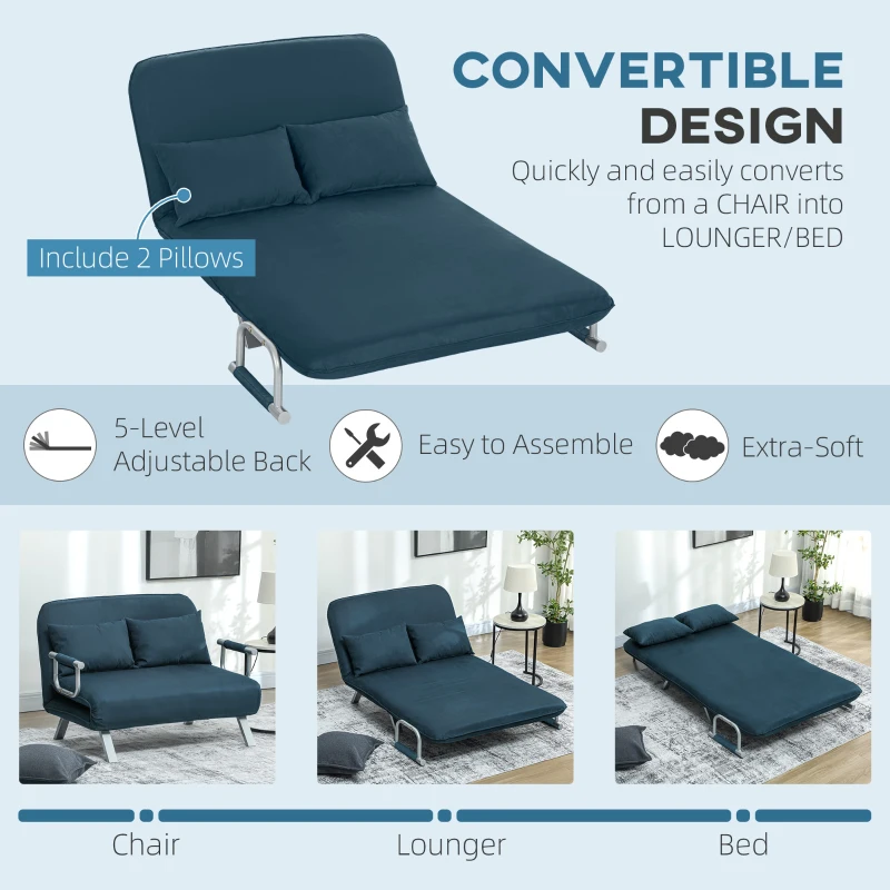 HOMCOM Two-Seater Click-Clack Sofa Bed - Navy Blue