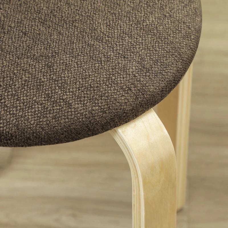 HOMCOM Juego de 4 Taburetes Redondos de Madera Apilables con Asiento Acolchado para Cocina Comedor Dormitorio Marrón
