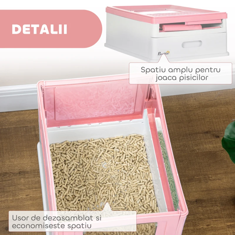 PawHut Litieră Acoperită pentru Pisici cu Lopățică Inclusă, Tavă Detașabilă și 2 Uși, 47,5x35,5x36,7 cm, Roz