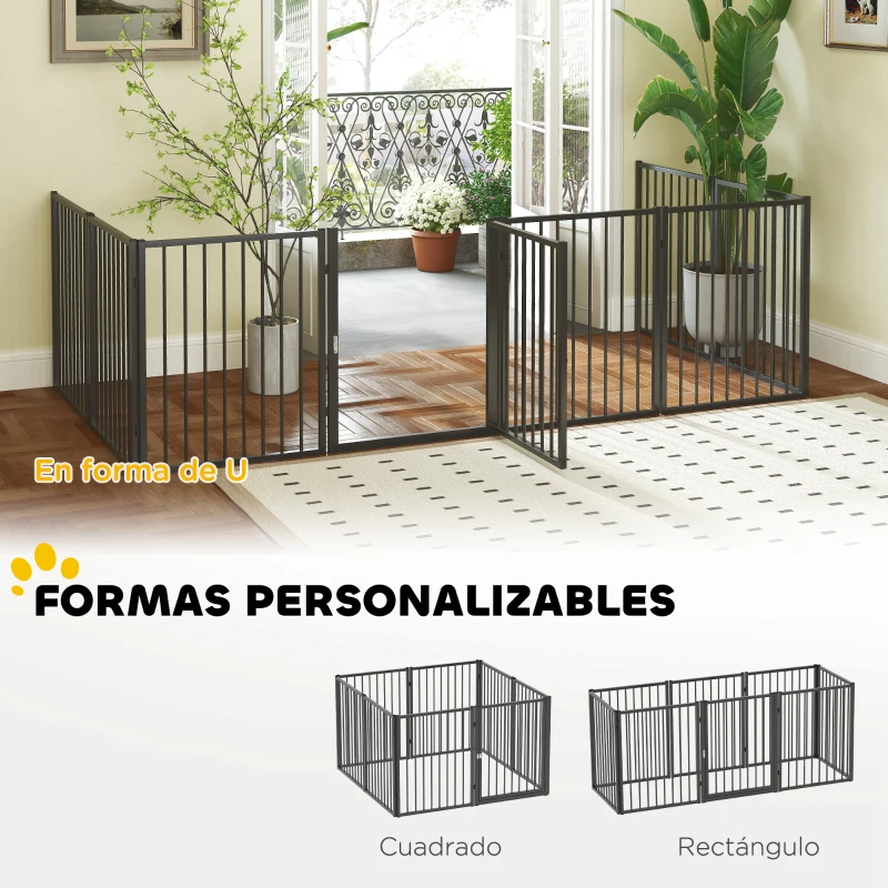 PawHut Parque para Perros de 8 Paneles 60x76 cm Corralito para Perros Pequeños y Medianos para Interior y Exterior Negro