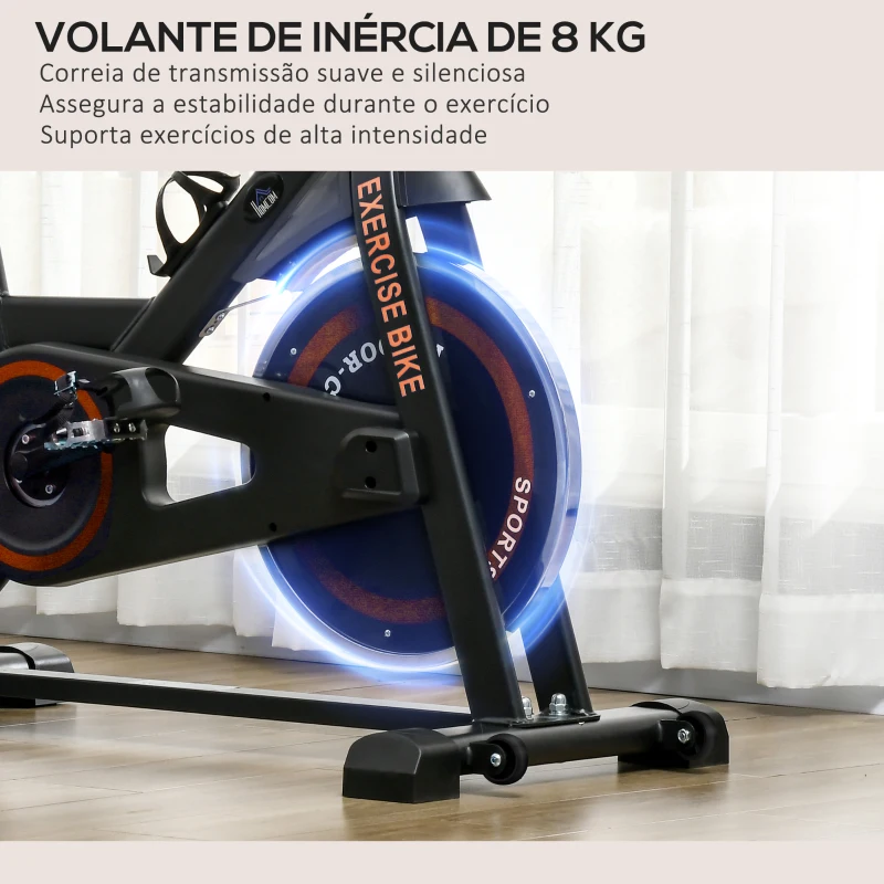 HOMCOM Bicicleta Estática com Resistência Ajustável Volante de Inércia de 8 kg Ecrã LCD Guiador e Assento Ajustável 103x53x100-114 cm Preto e Vermelho
