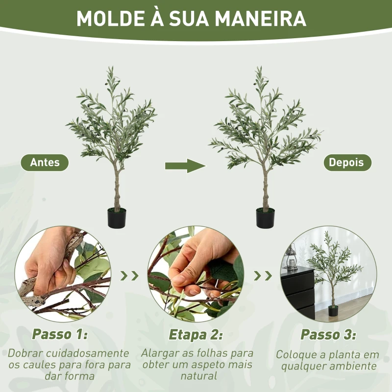 HOMCOM Oliveira Artificial Planta Artificial Decorativa de Interior com 20 Azeitonas Decoração  Ø15x120 cm Verde