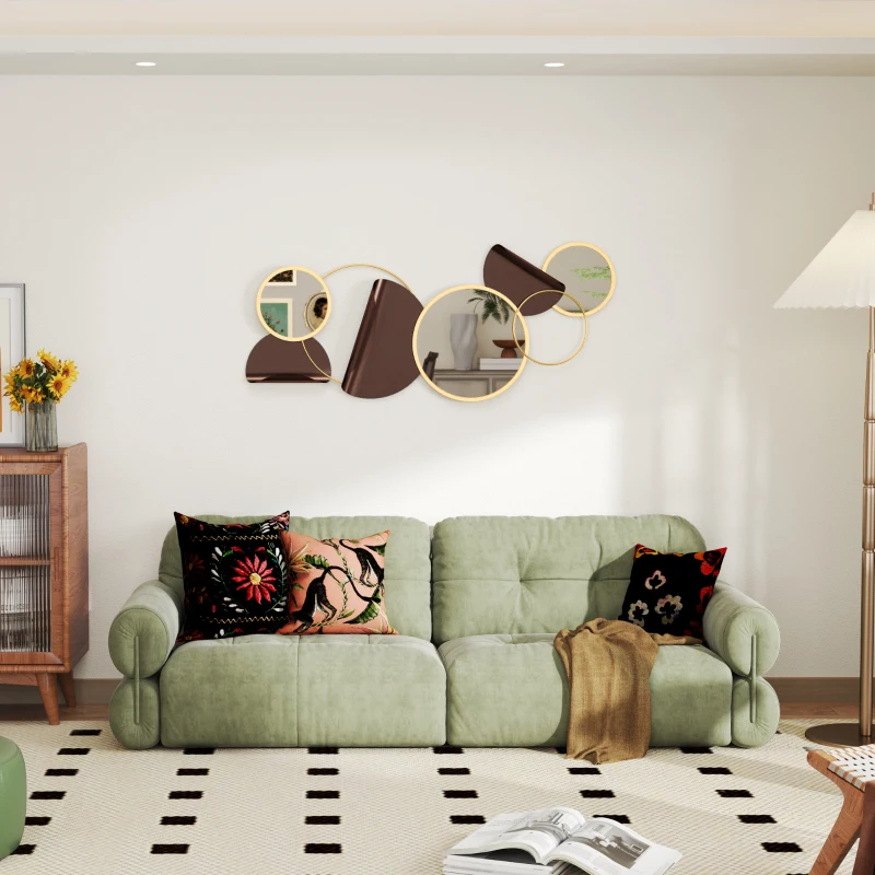HOMCOM Oglindă Modernă Rotundă de Perete cu Decorațiune 101x41.5 cm, Auriu