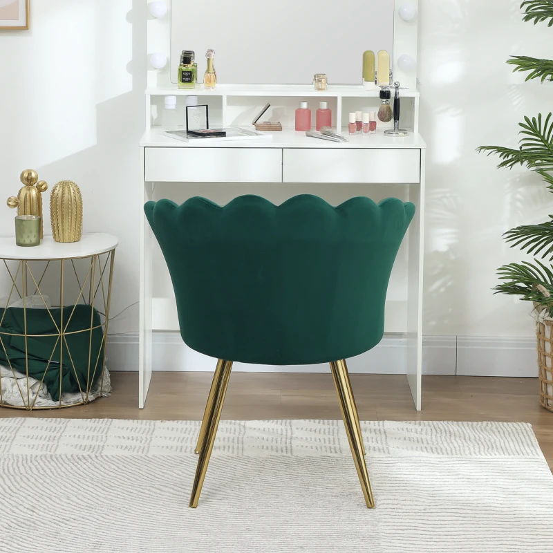 HOMCOM Fauteuil coquillage chaise coiffeuse fauteuil en velours fauteuil de salon avec pieds en métal doré vert