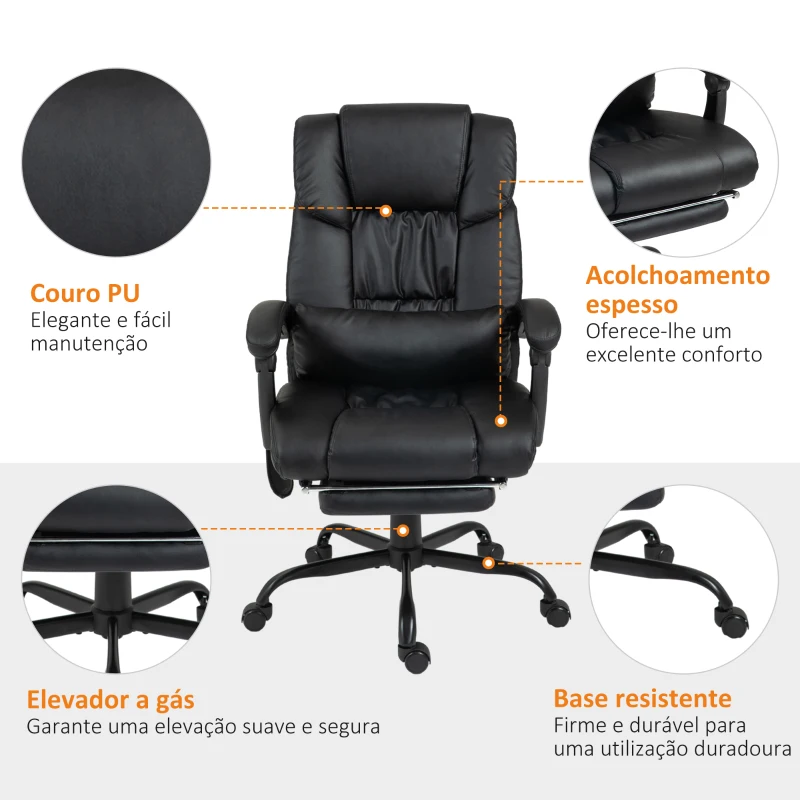 Vinsetto Cadeira de Escritório com Massagem de 6 Pontos Encosto Alto Reclinável Apoio para Pés e Controlo Remoto 66x75x112-122 cm Preto