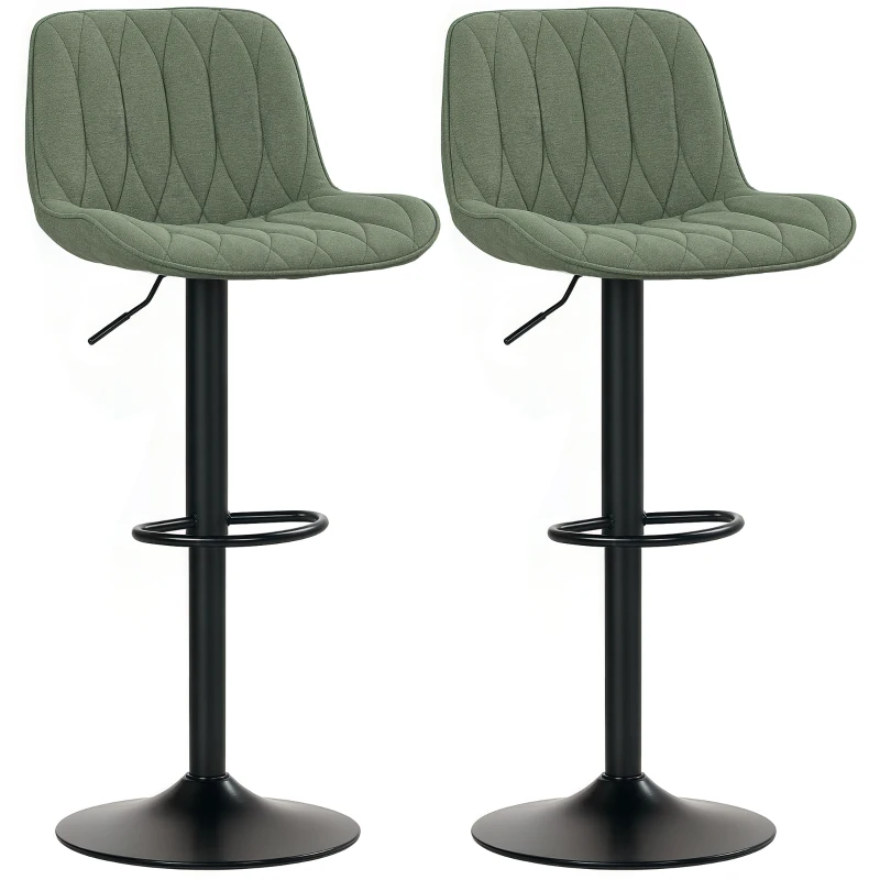 HOMCOM Breakfast Bar Stools Set of 2 Linen upholstery 60-80cm Adjustable Height - Green