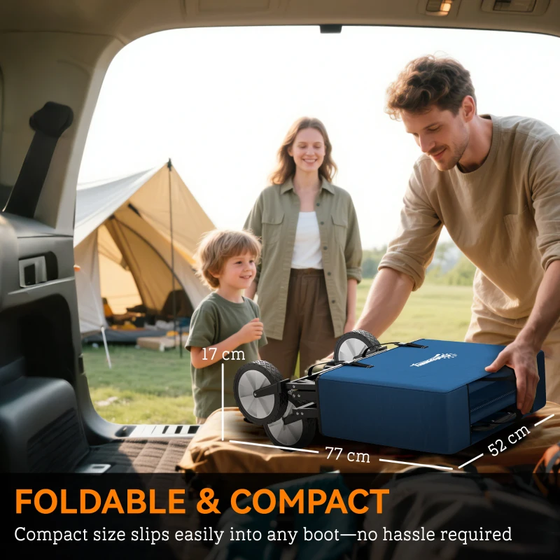 Outsunny 90L Folding Garden Trolley Cart Pull Along Wagon with Telescopic Handle for Beach Camping Festival - Navy Blue