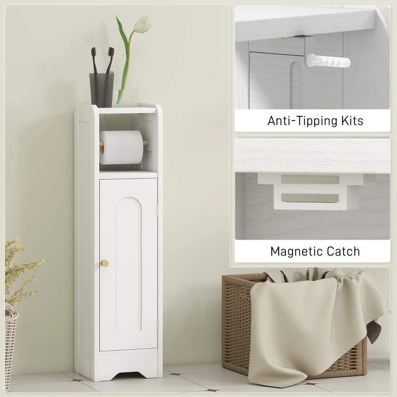 HOMCOM Armário de Casa de Banho Estreito Móvel Auxiliar de Casa de Banho 21x20x79 cm com Prateleira Ajustável Suporte para Papel Higiénico Branco