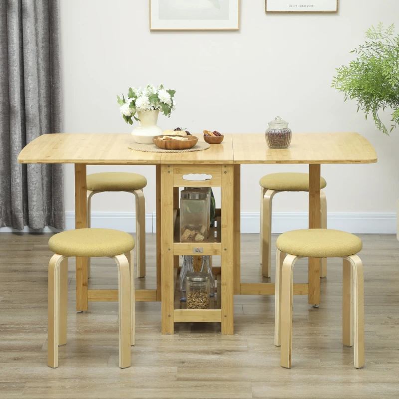 HOMCOM Juego de 4 Taburetes Redondos de Madera Apilables con Asiento Acolchado para Cocina Comedor Dormitorio Amarillo