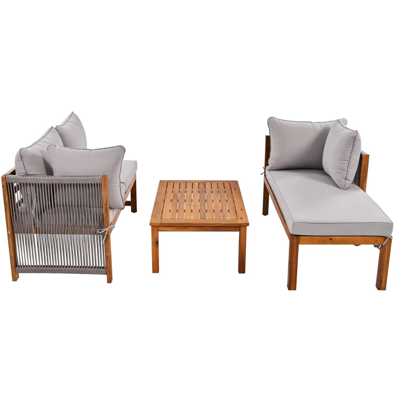 Set de scaune lounge de grădină din 3 piese, picioare ajustabile, 2 canapele de două locuri și 1 masă, Gri