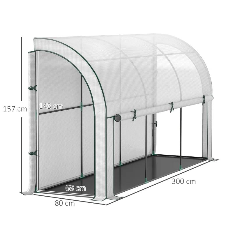 Outsunny Muurgemonteerd Kas, Toegankelijk Plantenhuis, Kunststof Zeil, 300 x 80 x 157 cm, Wit