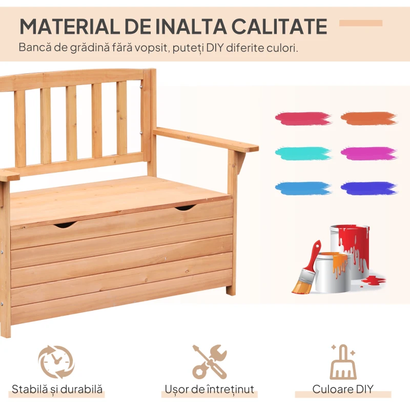 Outsunny Bancuta de Gradina 2 Locuri cu Compartiment Recipient in Lemn, 112x58x84 cm
