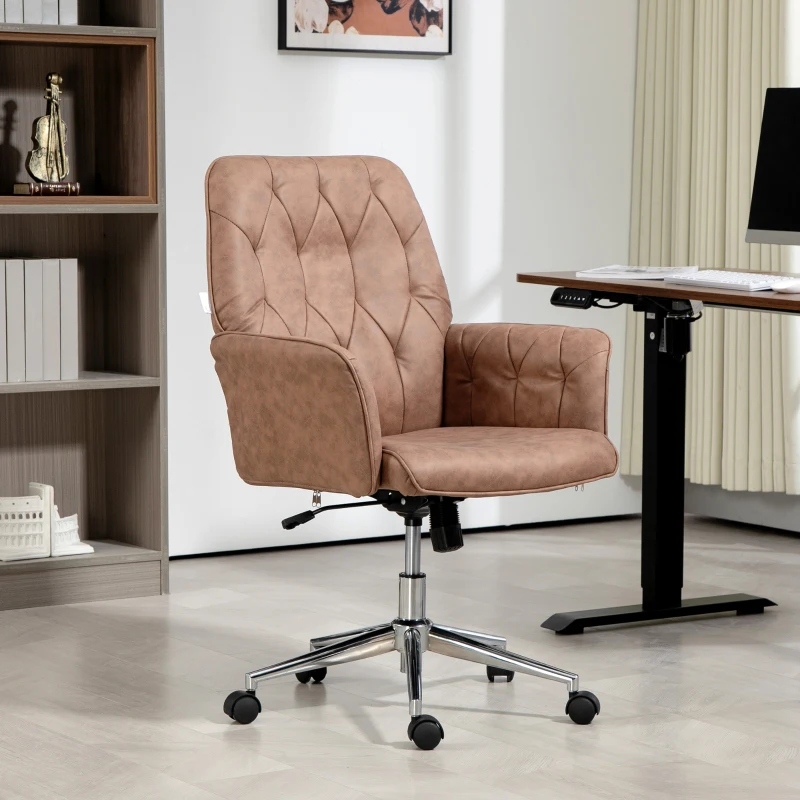 Vinsetto Office Desk Chair, Microfibre Vanity Chair with Height Adjustable, Armrest, Swivel Chair for Home, Coffee
