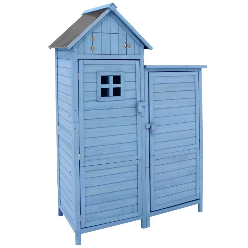 Abri de jardin avec 2 étagères, cabanon avec grand espace de rangement, 118x54x173 cm, Bleu