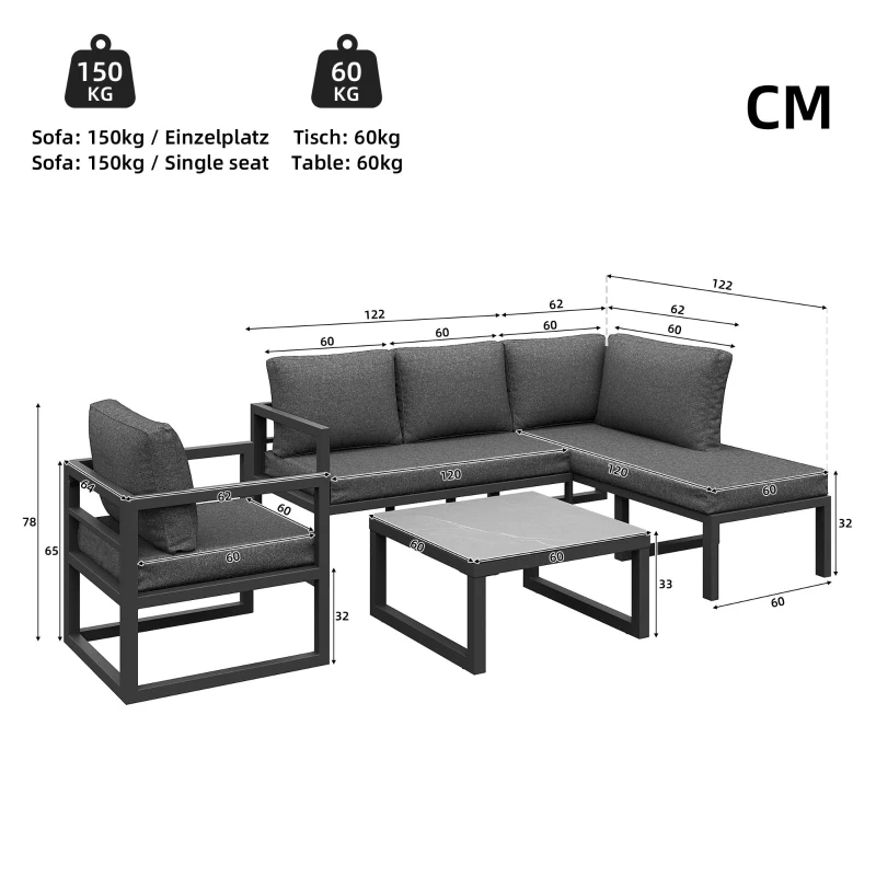 Ensemble de meubles de jardin, avec 2 canapés, 1 canapé individuel et 1 table, Gris(m-3)