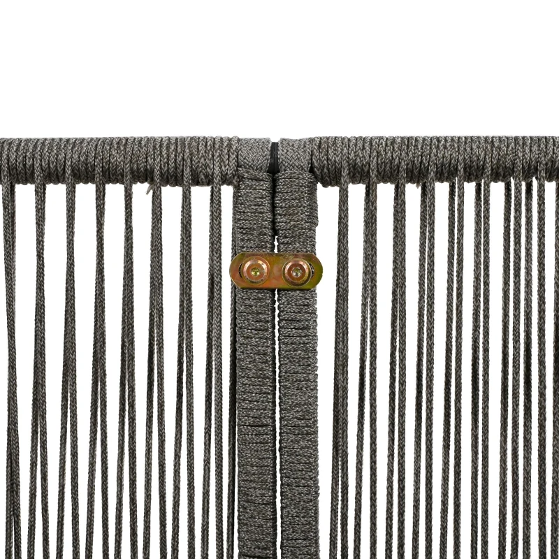 Ensemble de salon de jardin 5 pièces avec corde, pieds réglables, plateau de table en verre lisse, coussins de siège et de dossier inclus, Gris