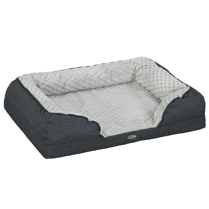 PawHut Pat pentru Câini cu Pernă Detașabilă Lavabilă și Bază Antiderapantă, 90x69x21 cm, Gri Cărbune