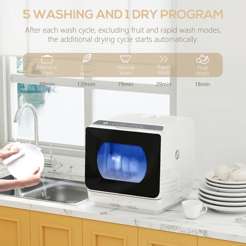 HOMCOM Multi-Program 6L Tabletop Dishwasher(m-5)
