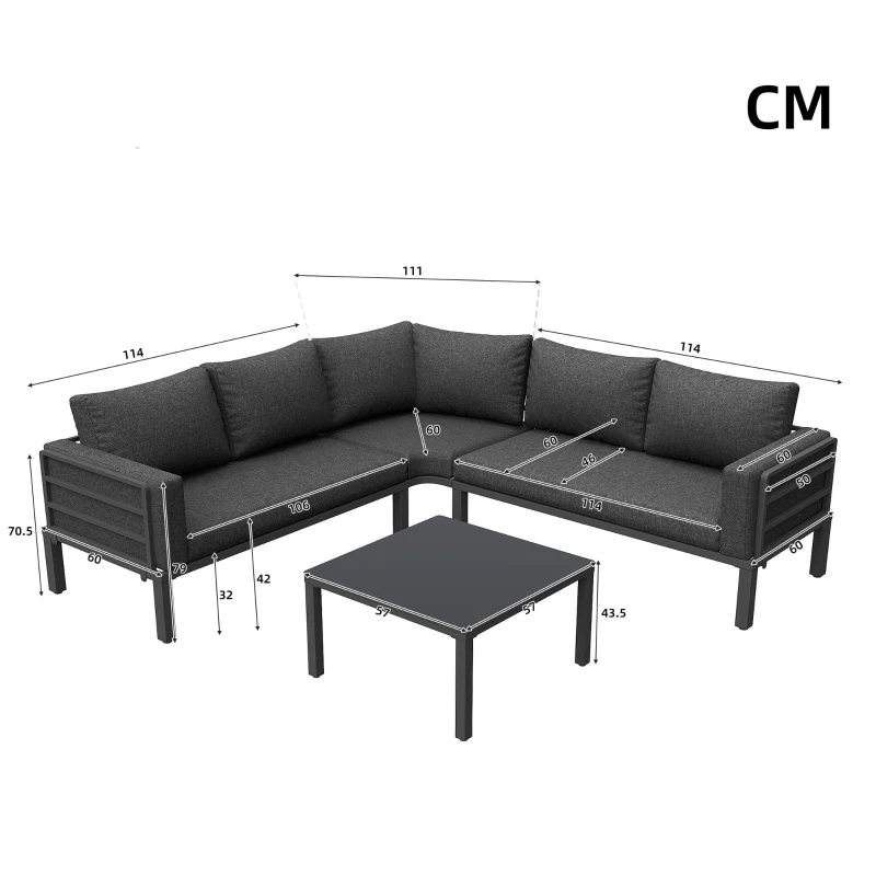 Juego de Muebles de Jardín para 4-5 Asientos 1 Mesa de Centro de Vidrio Templado Cómodos Cojines de Asiento y Almohadas Gris