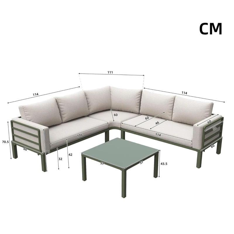 Juego de Muebles de Jardín para 4-5 Asientos 1 Mesa de Centro de Vidrio Templado Cómodos Cojines y Almohadas Beige