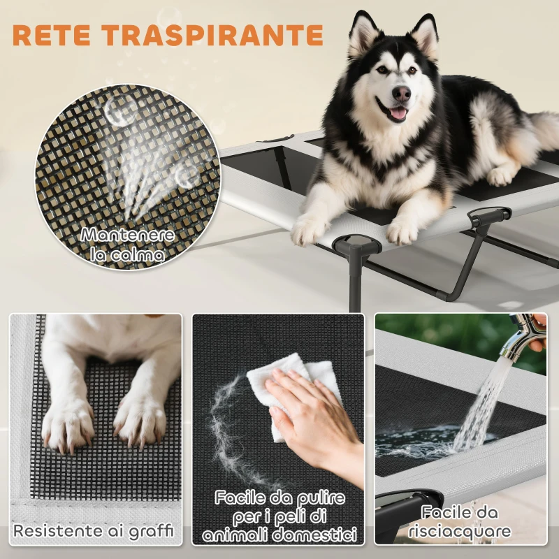 PawHut Lettino per Cani con Copertura a 3 Lati Rimovibile, in Poliestere e Acciaio, 122x92x94 cm, Grigio Chiaro e Nero