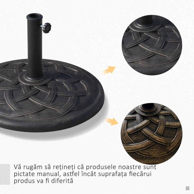 Outsunny Baza pentru Umbrela din Rasina 19 kg cu Decoratiuni si Cuplaj, Rezistenta la Rugina, Φ54.5cm, Bronz