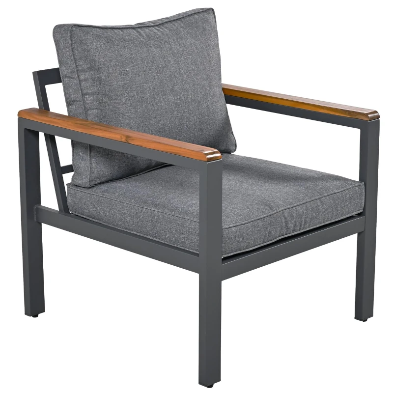 Ensemble de mobilier de jardin 4 pièces avec cadre en acier galvanisé, canapé 2 places, 2 fauteuils individuels, 1 table, Gris