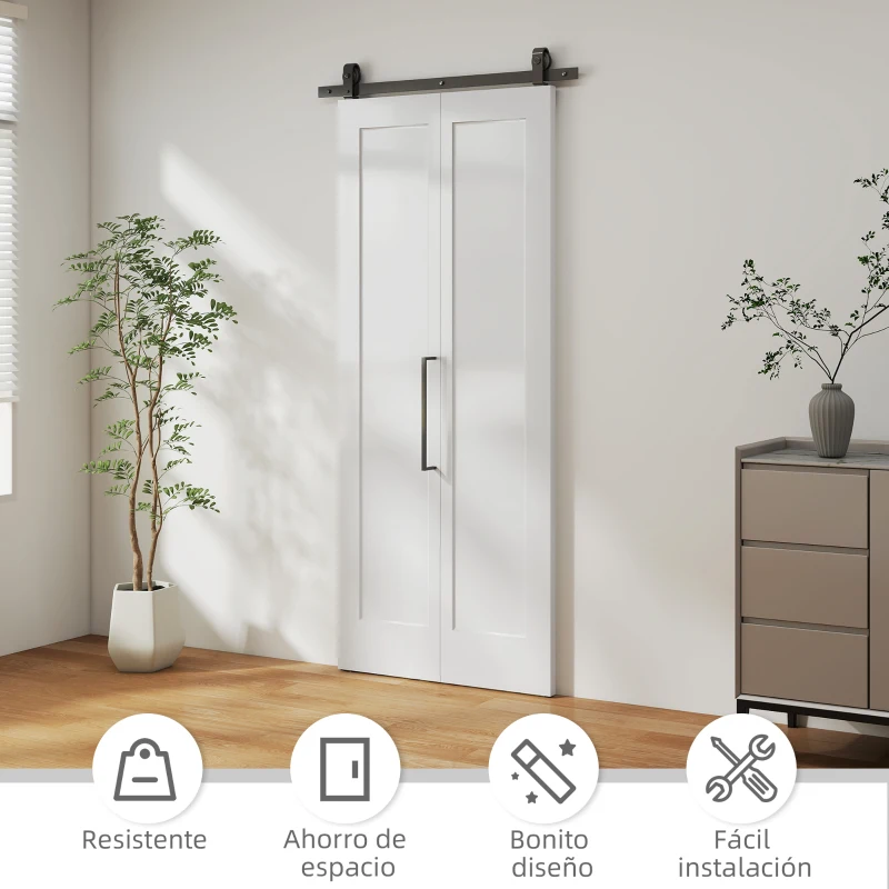 HOMCOM Puerta Plegable Corredera con Herrajes Acabado Personalizable Tirador Fácil Montaje 90x210 cm Blanco