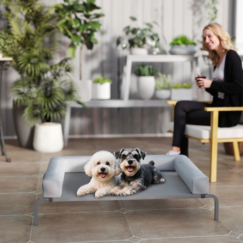 PawHut Cama Elevada para Perros Refrescante con Refuerzos Extraíbles Malla Transpirable y Marco de Acero 110x75x30 cm Gris