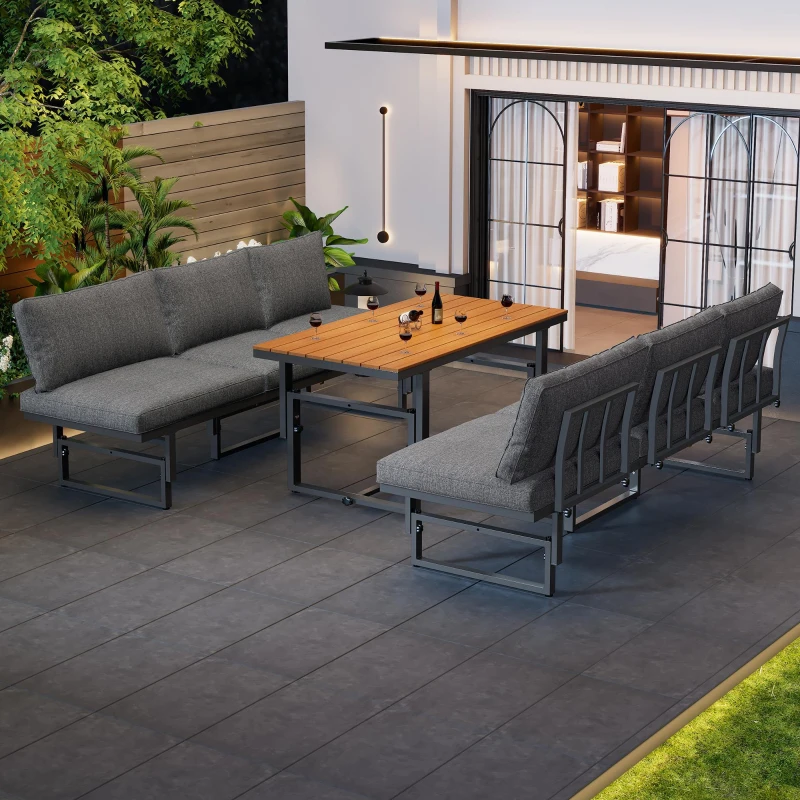 Ensemble de meubles de jardin 3 pièces, 2 canapés avec dossier réglable, coussins d'assise inclus, table réglable, Gris
