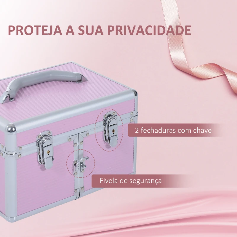 HOMCOM Estojo de Maquilhagem Organizador de Cosméticos Caixa de Produtos de Beleza Portátil com Compartimentos 29x21x20 cm Rosa