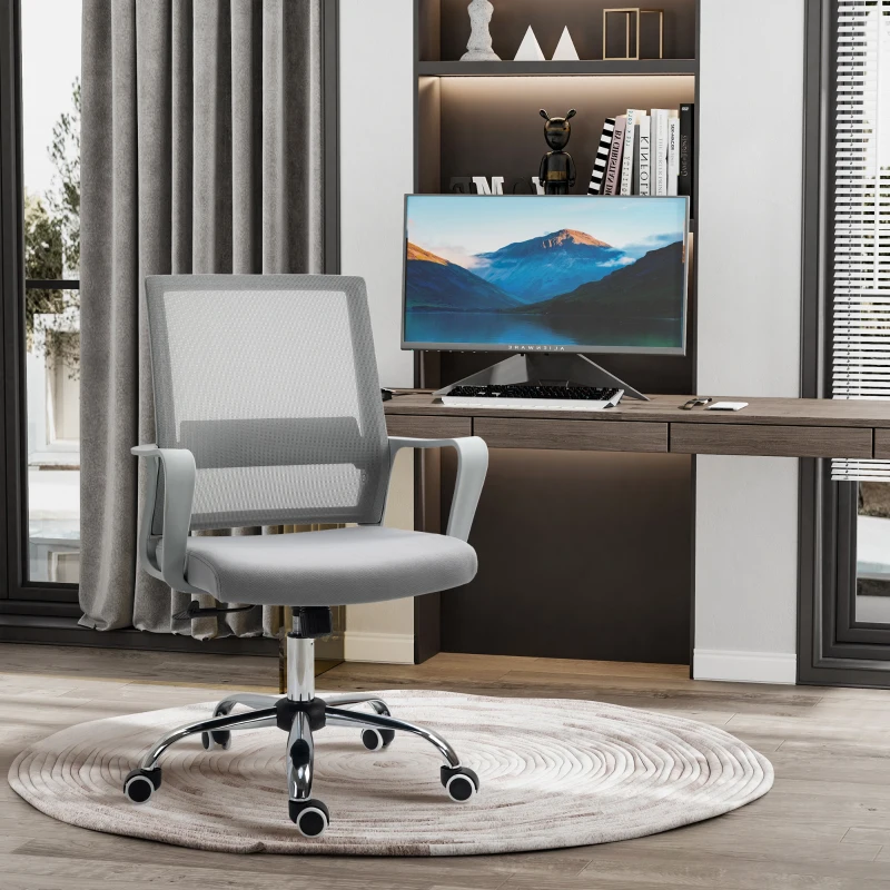 Vinsetto Ergonomic Desk Chair Mesh Office Chair with Adjustable Height Armrest and 360° Swivel Castor Wheels Grey